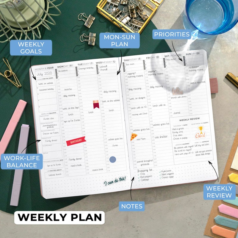 Clever Fox Planner Schedule â€“ Undated Weekly & Monthly Life Planner with Time Slots, Appointment Book & Daily Organizer, A5 (Rose Gold) - Image 3